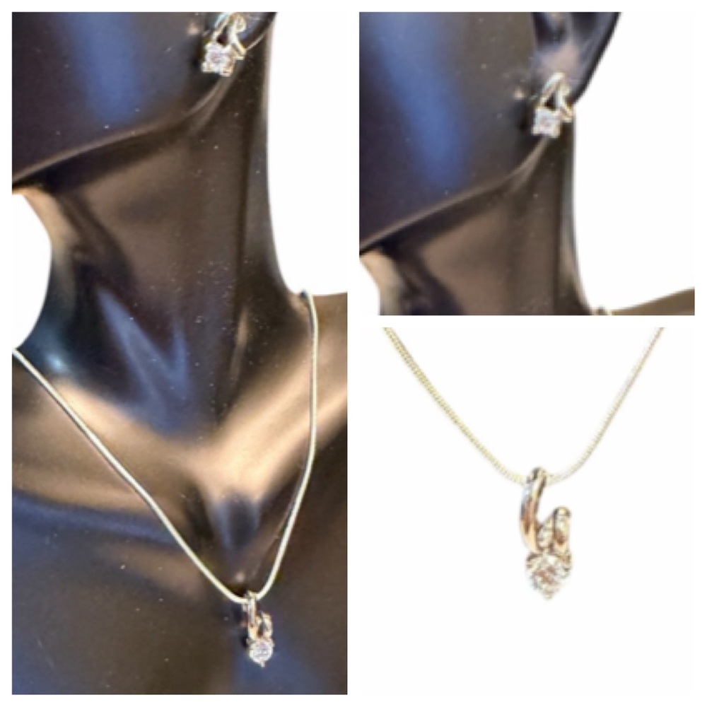 Elegant 925 Sterling Silver Necklace with charm and Matching Earring Set